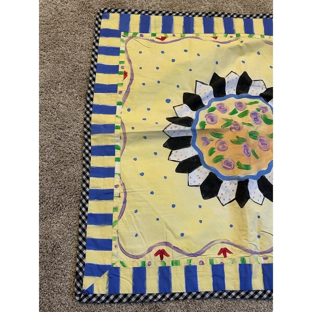 VTG ENCORE SILKSCAPES Handpainted Set 3 Art‎ Sunflower Pillow Shams Cover Large